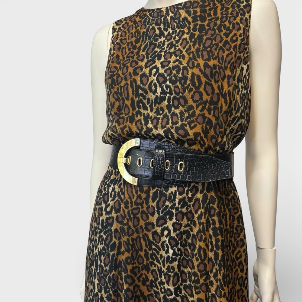 Vintage 90's David Warren Long Leopard Dress in Animal Print‎ S